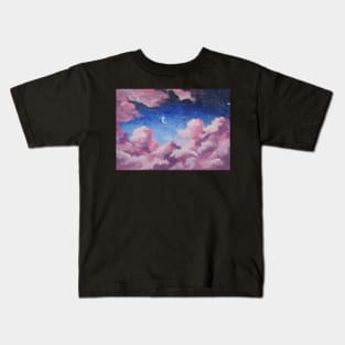 Galaxy Sky Pink Clouds Night Sky Moon Stars Kids T-Shirt